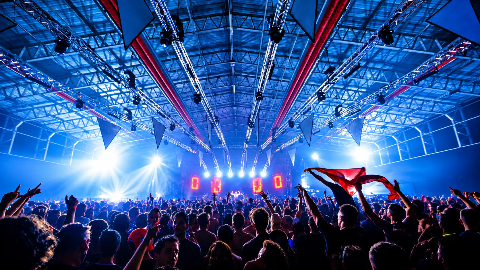 Rave Industrial com Luzes e Bandeiras